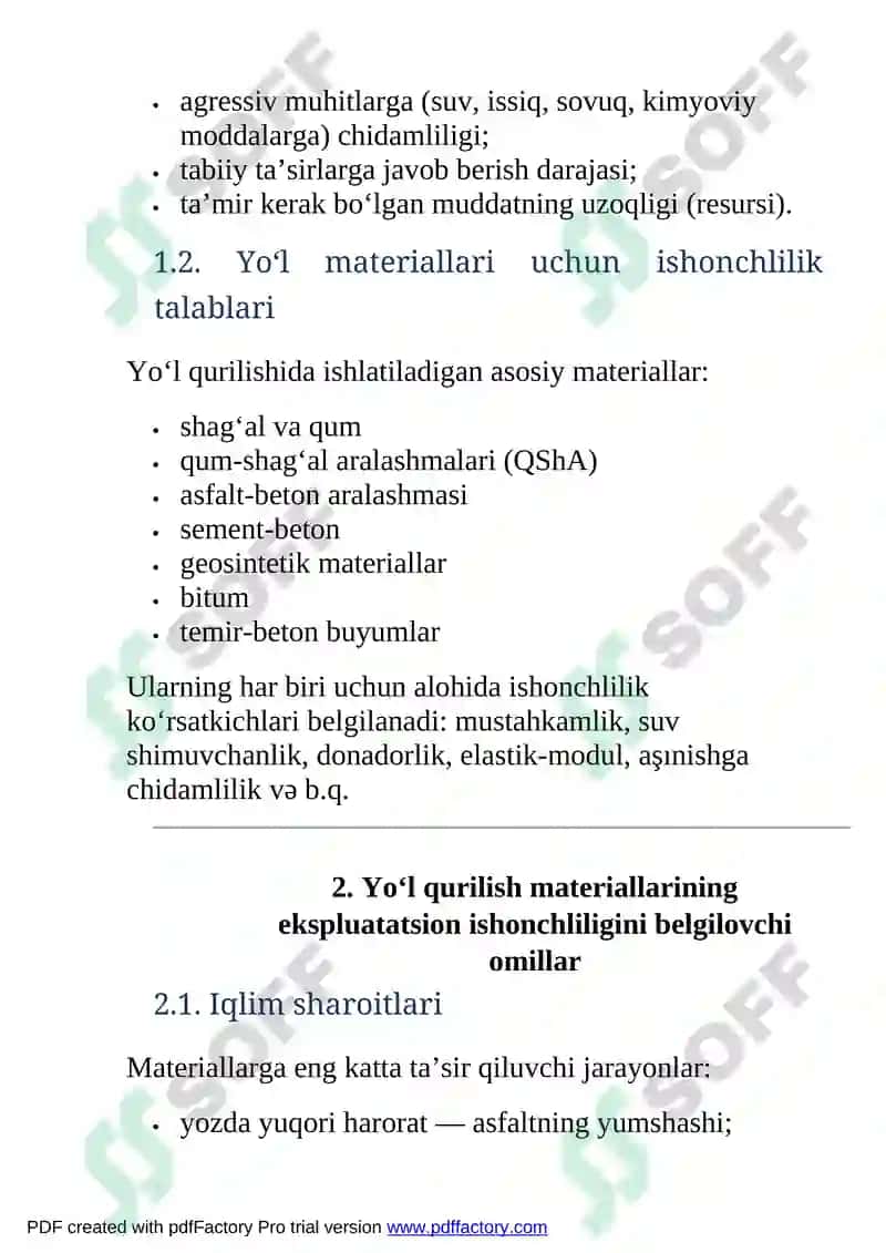 Yo‘l qurilish materiallari va mahsulotlarining ekspluatatsion ishonchliligini baholash 3