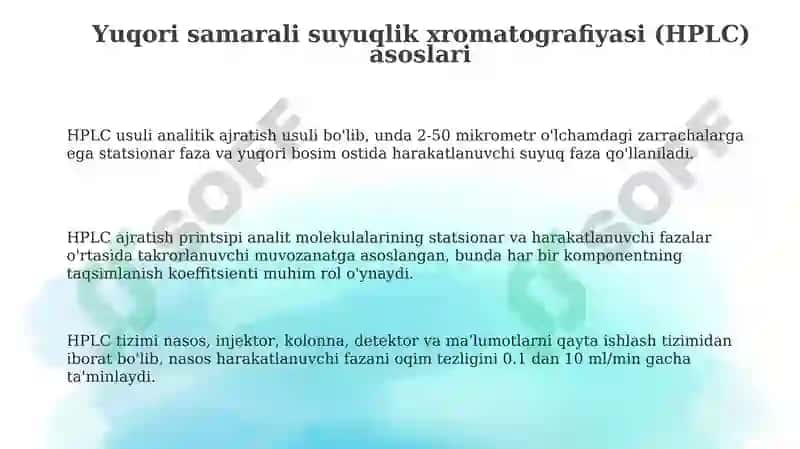 Zaharli moddalarni tahlilida Yuqori samarali suyuqlik xromatografiya 3