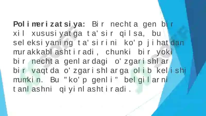 Polimeriya epistaz va komplementlarta's irlarning seleksiyadagi ahamiyati 3