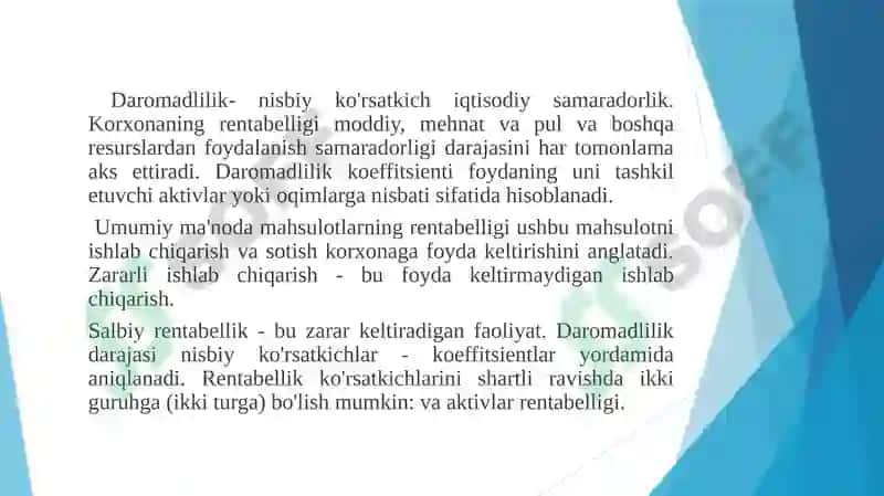 Foyda va rentabellik, ularni oshirish imkoniyatlarini aniqlash. 3