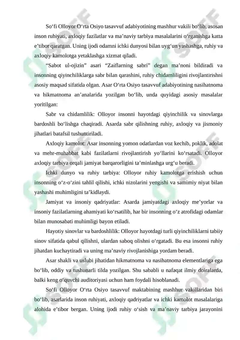 SO‘FI OLLOYORNING "SABOT UL-OJIZIN" ASARI 3