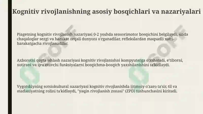 Kognitiv Rivojlanishning Asosiy Bosqichlari (0-3 yosh) 3