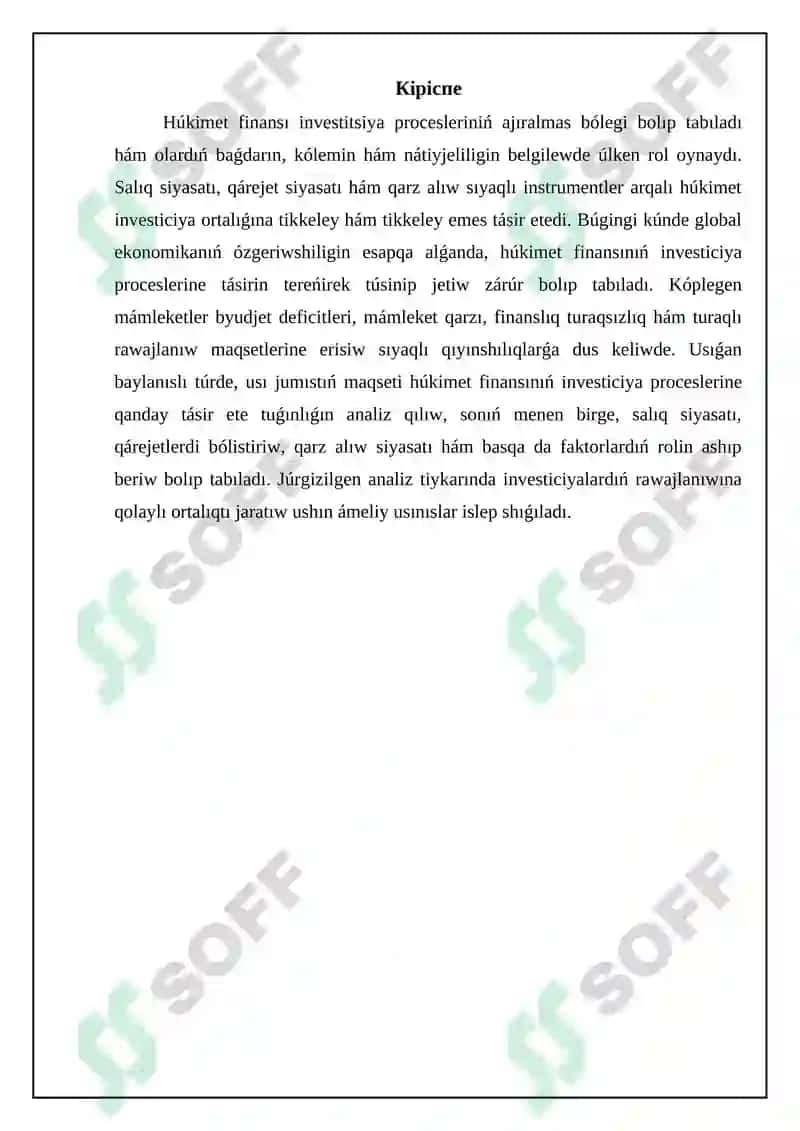 Húkimet finansınıń investitsiya proceslerine tiykarǵı tásirleri 3