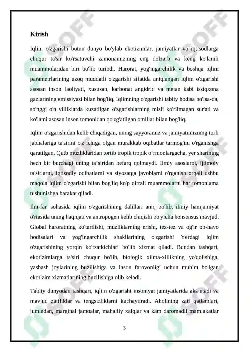 IQLIM O‘ZGARISHI VA UNING NATIJASIDA KUTILAYOTGAN OQIBATLAR 3