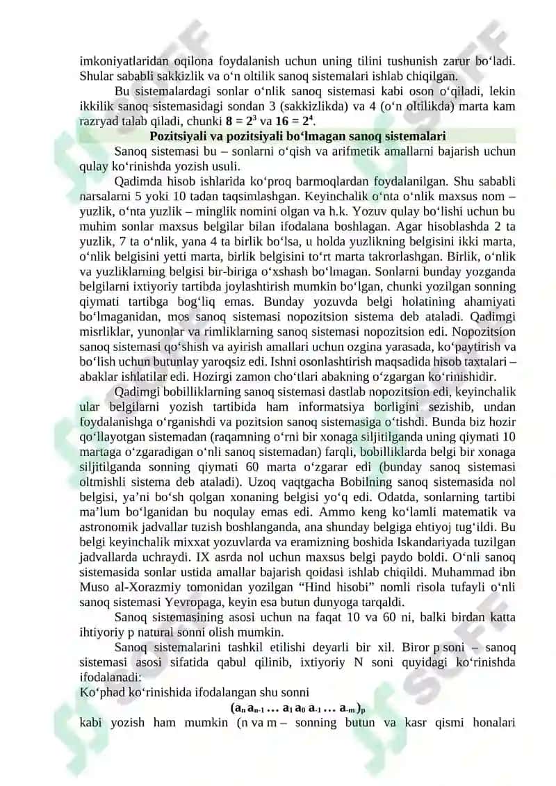 sanoq sistemalari mustaqil ish 3