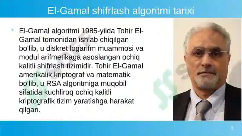 El-Gamal shifrlash algoritmi 3