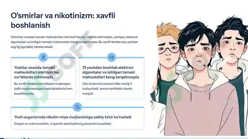 Nikotinizm va uning asoratlari. Nikotinizmning o'smirlar va ayollar organizmiga ta'siri 3