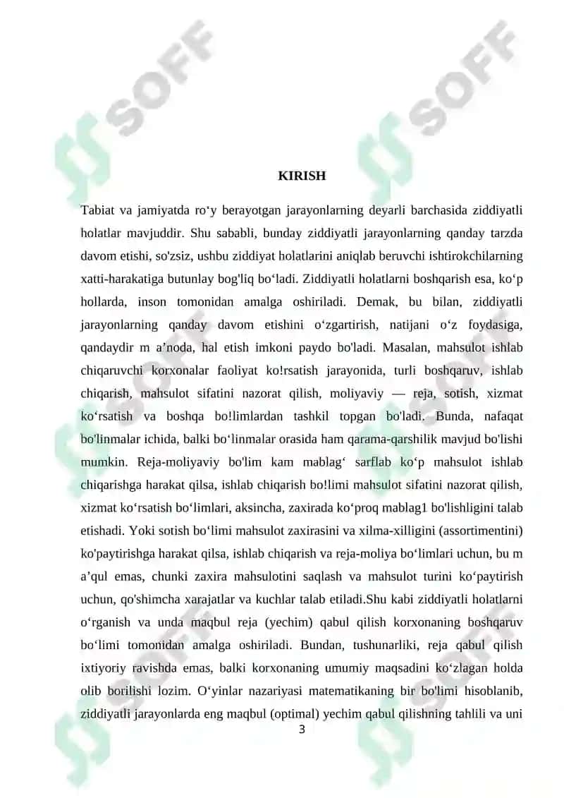 Tavakkalchilik va aniqmaslik sharoitida yechim qabul qilish. Kooperativ o‘yinlar KURS ISHI 3