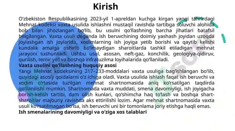 Vaxtausulida ishlovchi shaxslar mehnatini huquqiy jihatdan tartibga solishning o‘ziga xos hususiyatlari 3