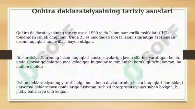 Qohira deklaratsiyasi tarixi va mazmuni 3