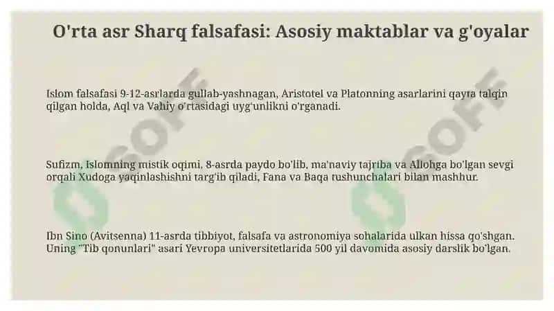 OʻRTAASR SHARQ FALSAFASIvaUYGʻONISHDAVRI XUSUSYATLARI 3