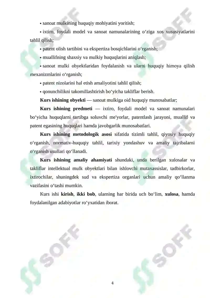 SANOAT MULKIGA BO'LGAN HUQUQ (IXTIRO,FOYDALI MODEL,SANOAT NAMUNASIGA BO'LGAN HUQUQ)NI TARTIBGA SOLISHNI HUSUSIYATLARI 3