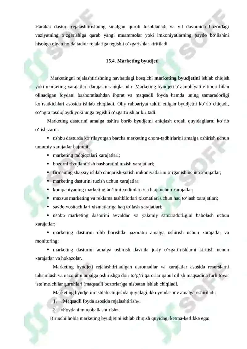 Marketing rejasi va mahsulot tannarxini rejalashtirish 3