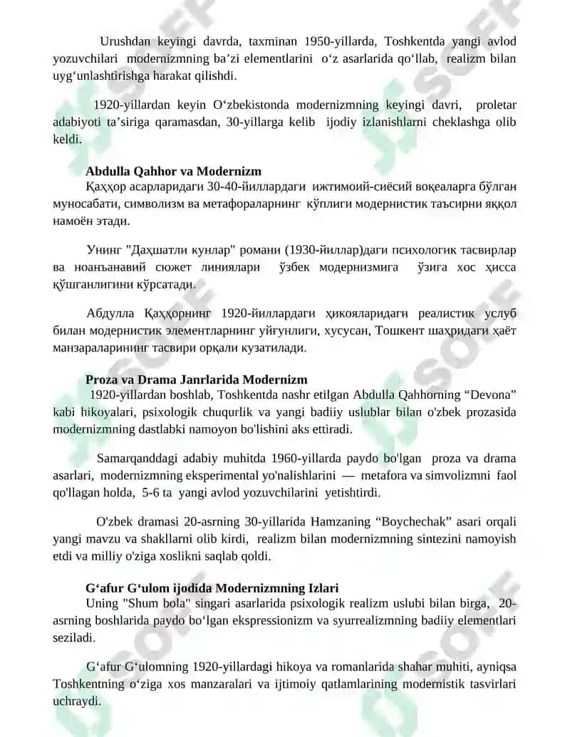 "Moderenizm" adabiy oqimi va uning oʻzbek adabiyotidagi koʻrinishlari 3