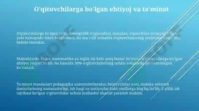 Pedagogkadrlarga bo'lgan ehtiyoj va ularni tayyorlash masalalari 3