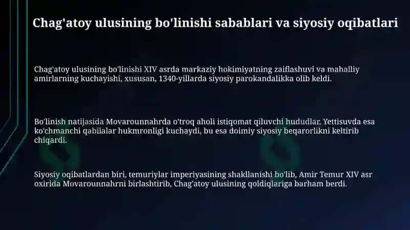 Chig‘atoy ulusining ikki qismga bo‘linib ketishi va ijtimoiy-iqtisodiy hayot 3