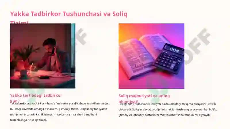Yakka Tadbirkorlar Soliqlari: Xususiyatlar va Undirish Usullari 3