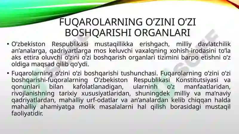 Fuqarolarning o`zini o`zi boshqarish organlari. 3