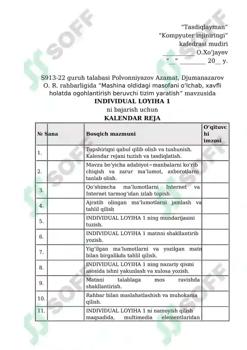 Individual loyiha Mashina oldidagi masofani o‘lchab, xavfli holatda ogohlantirish beruvchi tizim yaratish 3