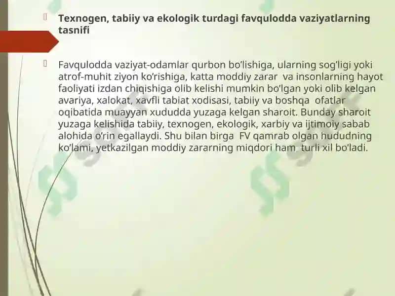 TАBIIY, TEXNOGEN, EKOLOGIK VA IJTIMOIY TUSDAGI FAVQULOTDA VAZIYATLARDA HAYOT FAOLIYATI XAVFSIZLIGI VA FUQARO MUHOFAZASI 3