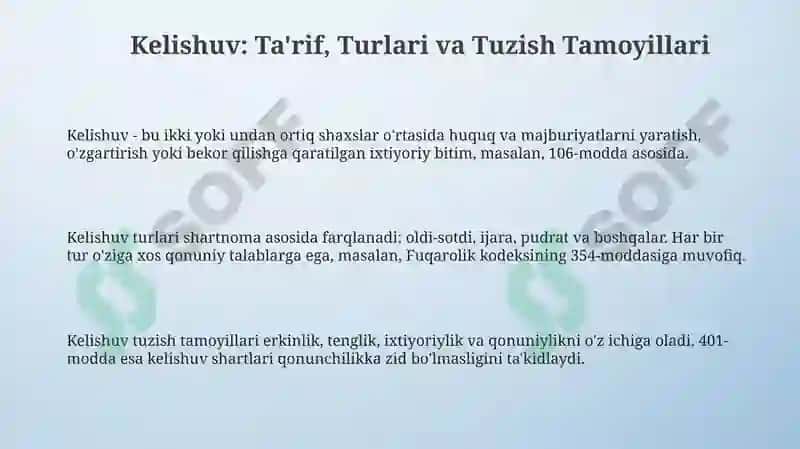 Kelishuv: Ta'rif, Turlari va Tuzish Tamoyillari 3