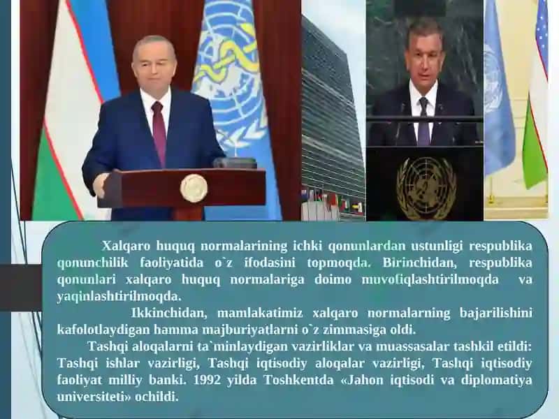 O`zbekiston va jahon  hamjamiyati. O`zbekiston Respublikasining ko’p tomonlama hamkorlik aloqalarining rivojlanishi 3