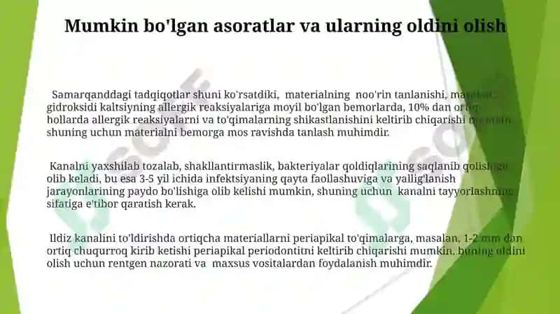 Ildiz kanallarini vaqinchalik plombalashda qollaniladigan vositalar 3