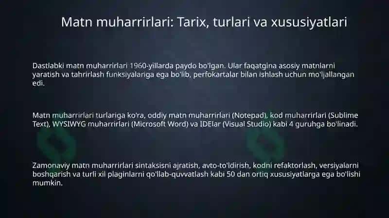 Matn muharrirlari. Matnli axborotlarni qayta ishlash texnologiyalari 3