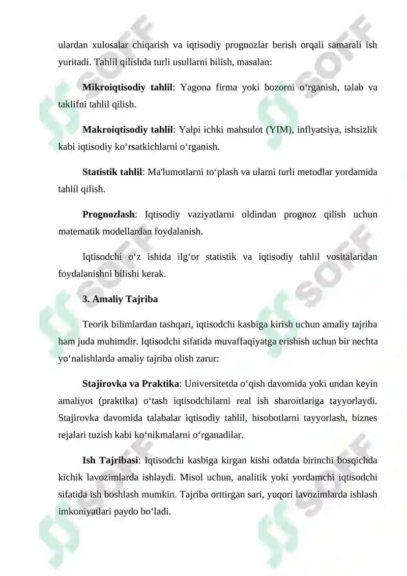 Iqtisodchining kasbiy muammolarini hal qilish uchun matnli hujjatlarni tayyorlash 3