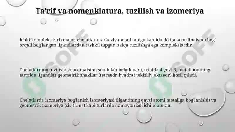 Ichki kompleks birikmalar.Xelatlar 3