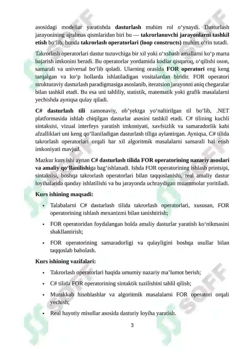 FOR Takrorlash Operatori 3