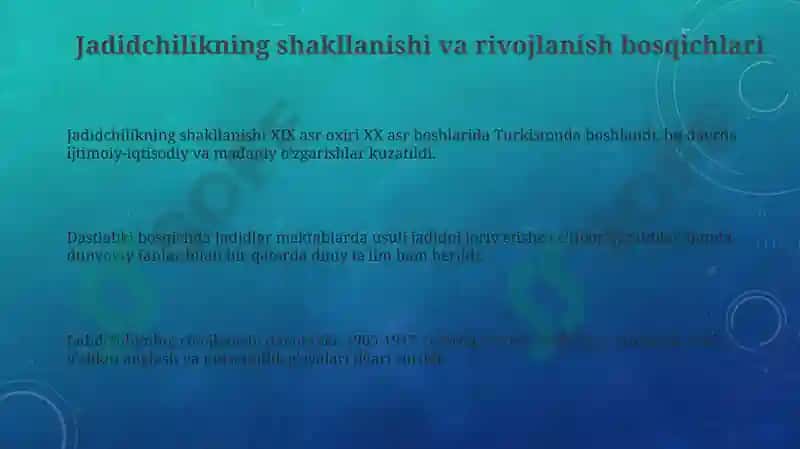 Turkistonda jadidchilik harakatining tashkil topishi va rivojlanish bosqichlari 3