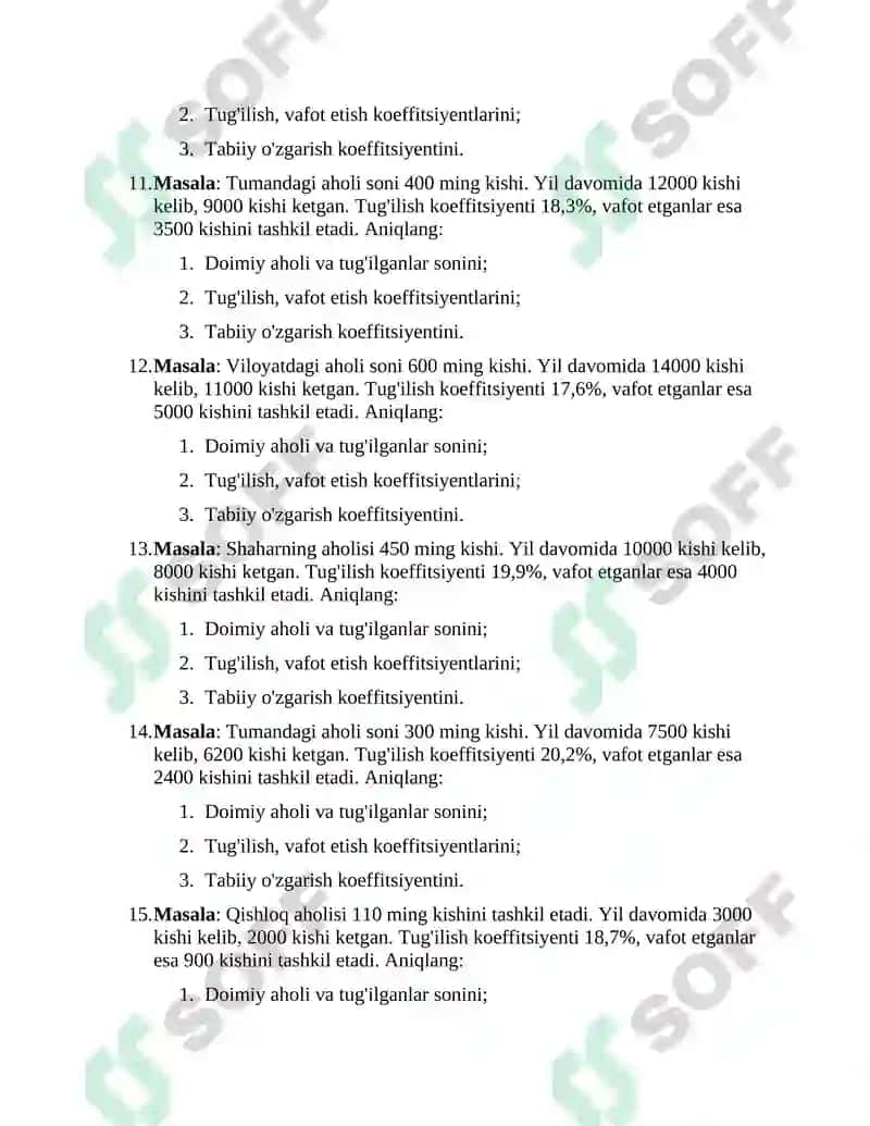 Aholi statistikasi mavzusiga oid misollar 3
