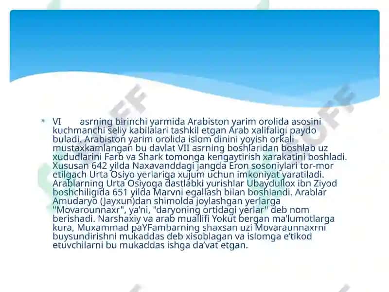 Arablarning O’rta Osiyoni istilo etishi va ularning Movaraunnahrdagi boshqaruvi: ijtimoiy-siyosiy jarayonlar 3