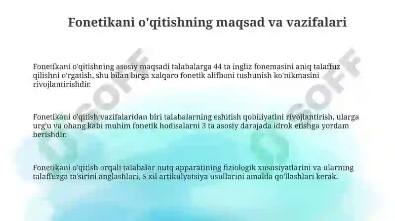 Fonetika o'qitishning maqsad va vazifalari 3