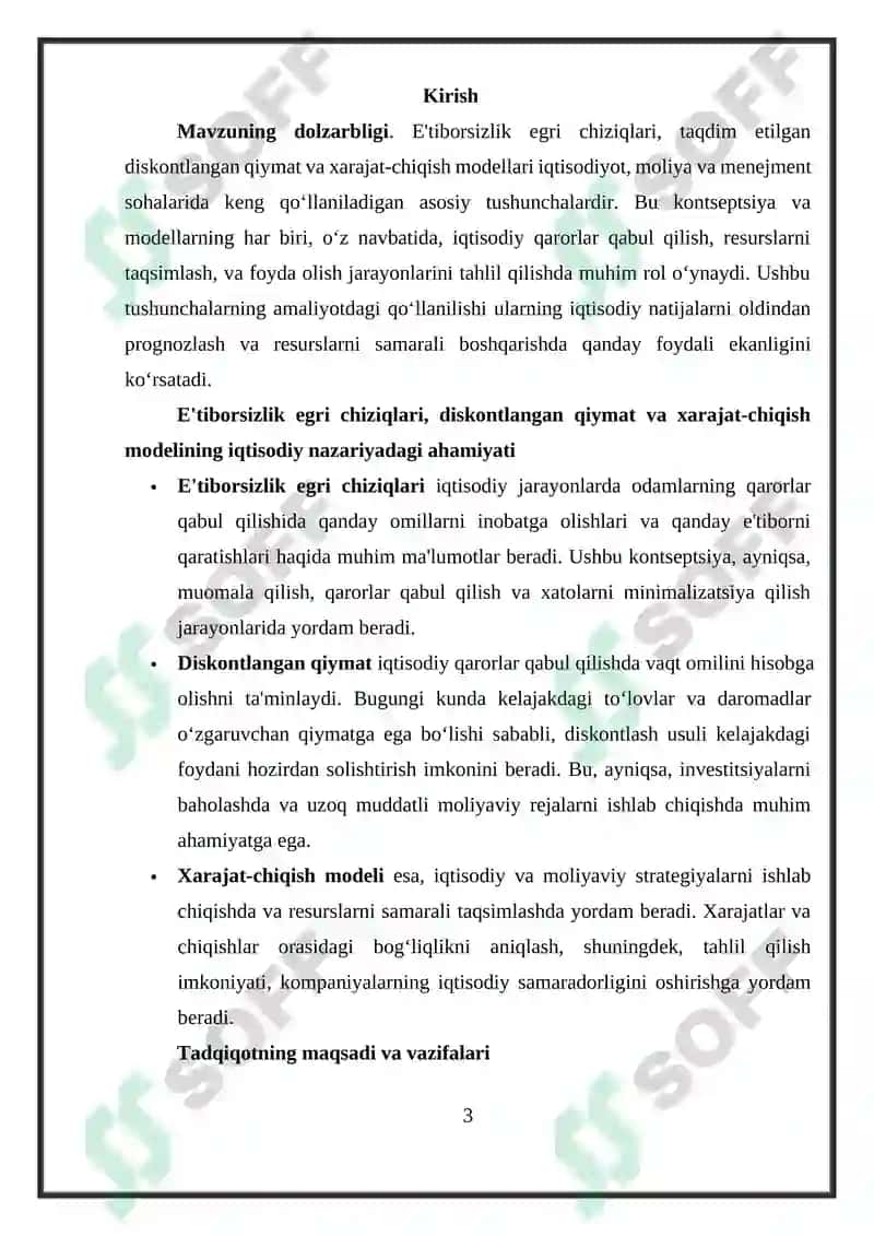E'tiborsizlik egri chiziqlari, diskontlangan qiymat, xarajat-chiqish modeli 3