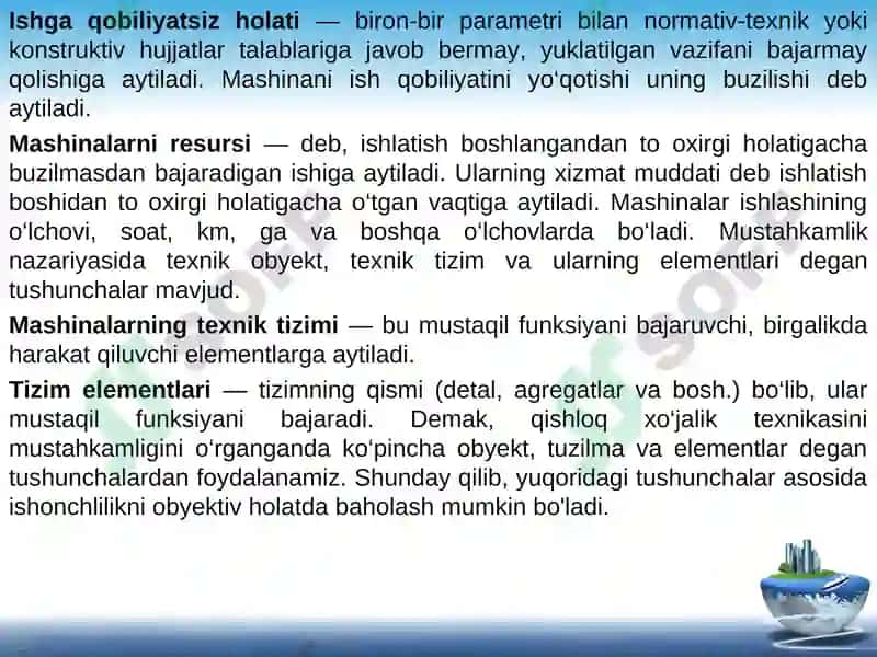 Mashinalar ishonchlikko'rsatkichlari to'g'risida tushuncha 3