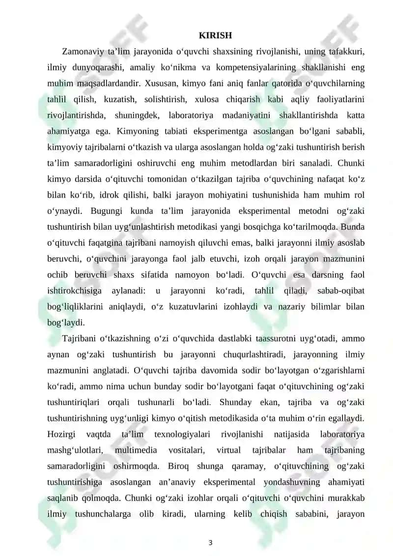 TAJRIBA O‘TKAZISH VA ULARNI OG‘ZAKI TUSHUNTIRISH BILAN UYG‘UNLASHTIRISH 3