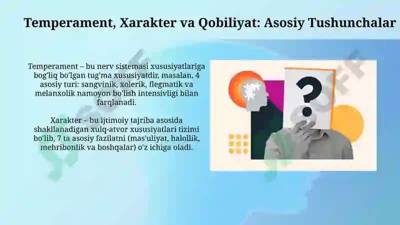 Shaxs psixologiyasi: temperament, xarakter va qobiliyat 3