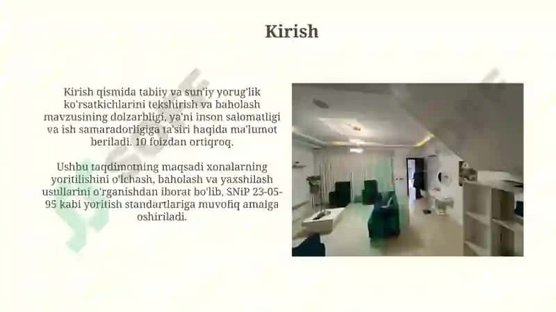 Xonalarning tabiiy va sun'iy yoritishini baholash 3