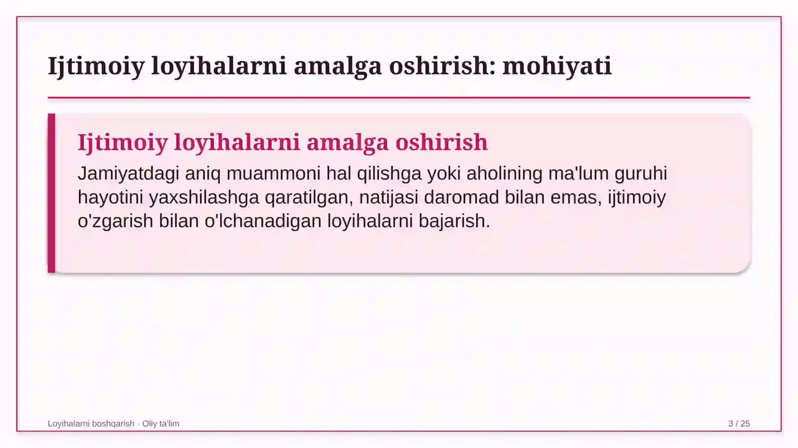 Ijtimoiy loyihalarni amalga oshirish: mohiyati 3