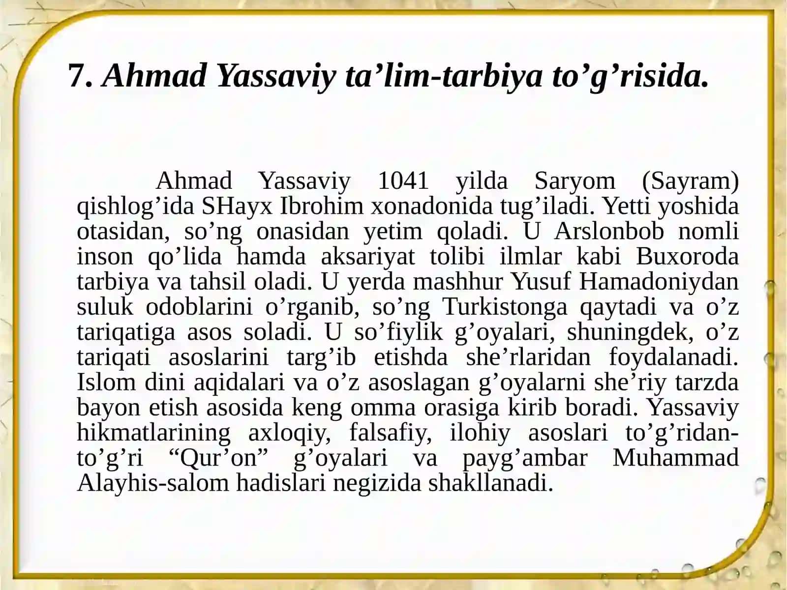 Ahmad Yassaviyning pedagokik g’oyalari 3