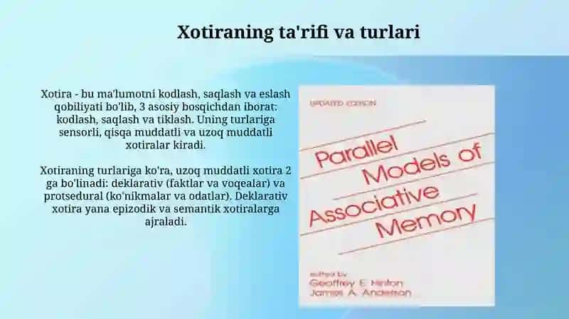 Xotira pisixalogiyasi va fizalogiyasi 3