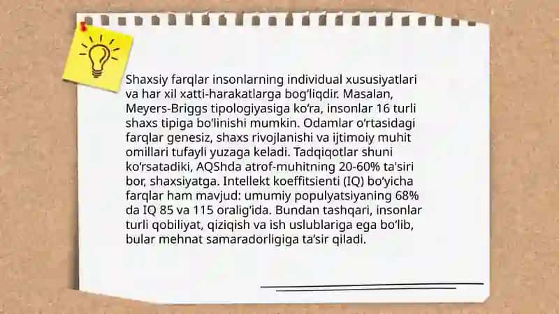 Shaxsiy farqlar 3