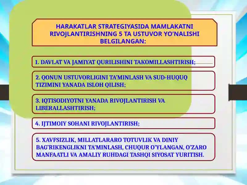 O’zbekiston Respublikasi Prezidenti tomonidan ilgari surilgan beshta muhim tashabbus 3