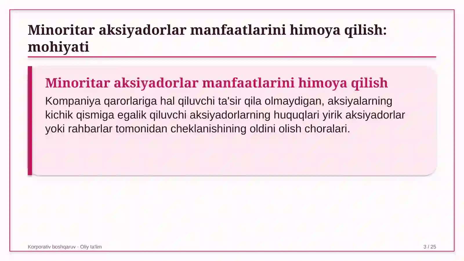 ehtiyot qismlar do'konlarida minoritar aksiyadorlar manfaatlarini himoya qilish 2394 3
