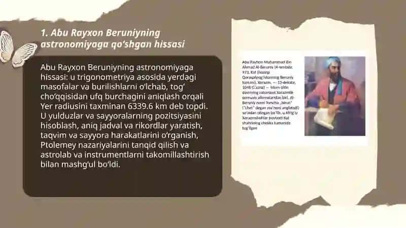Abu Rayxon Beruniyning jahon sivilizatsiyasiga qoʻshgan hissasi 3