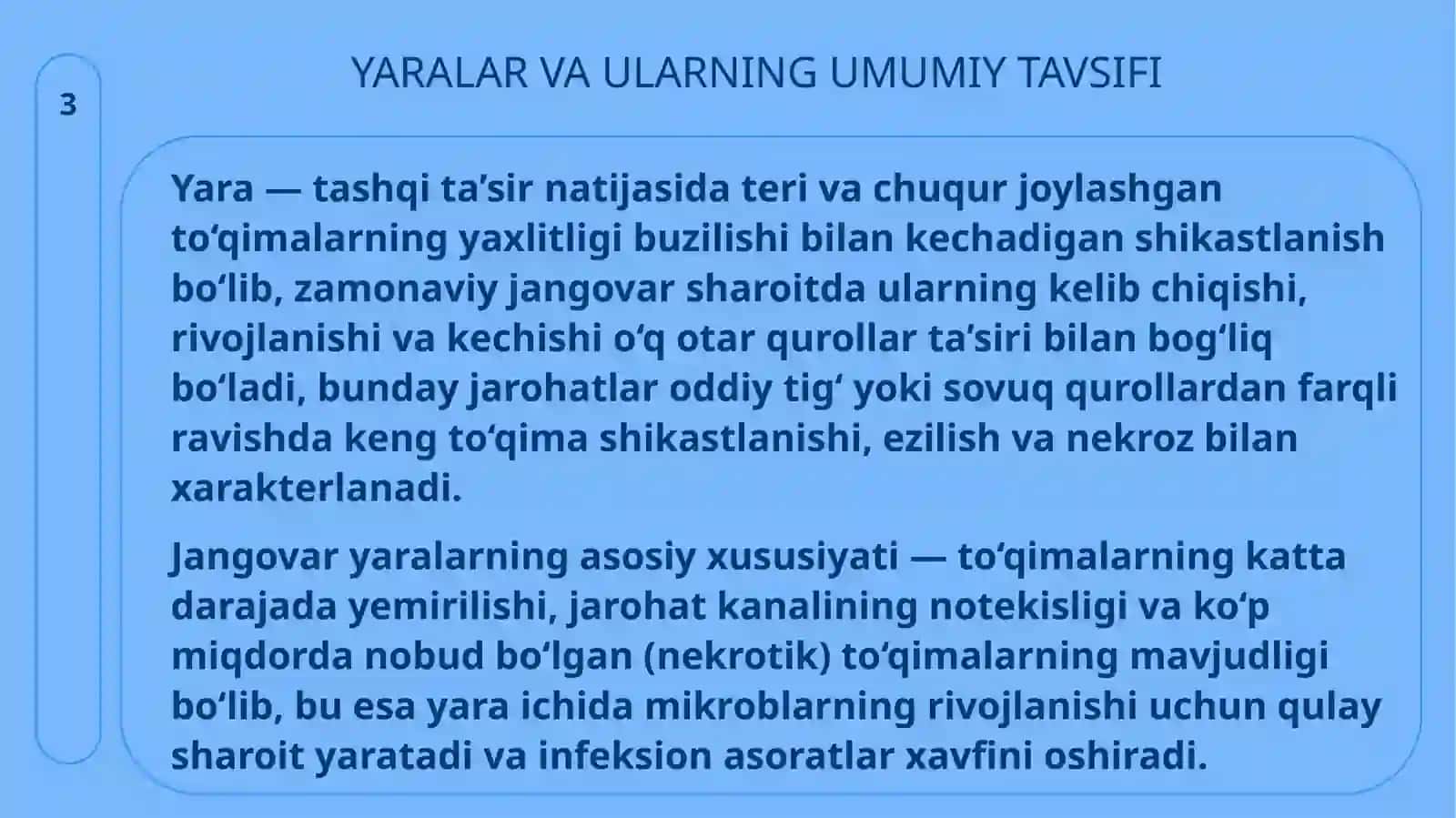 Yaralar va ularning davolash va ko'chirish texnikasi 3