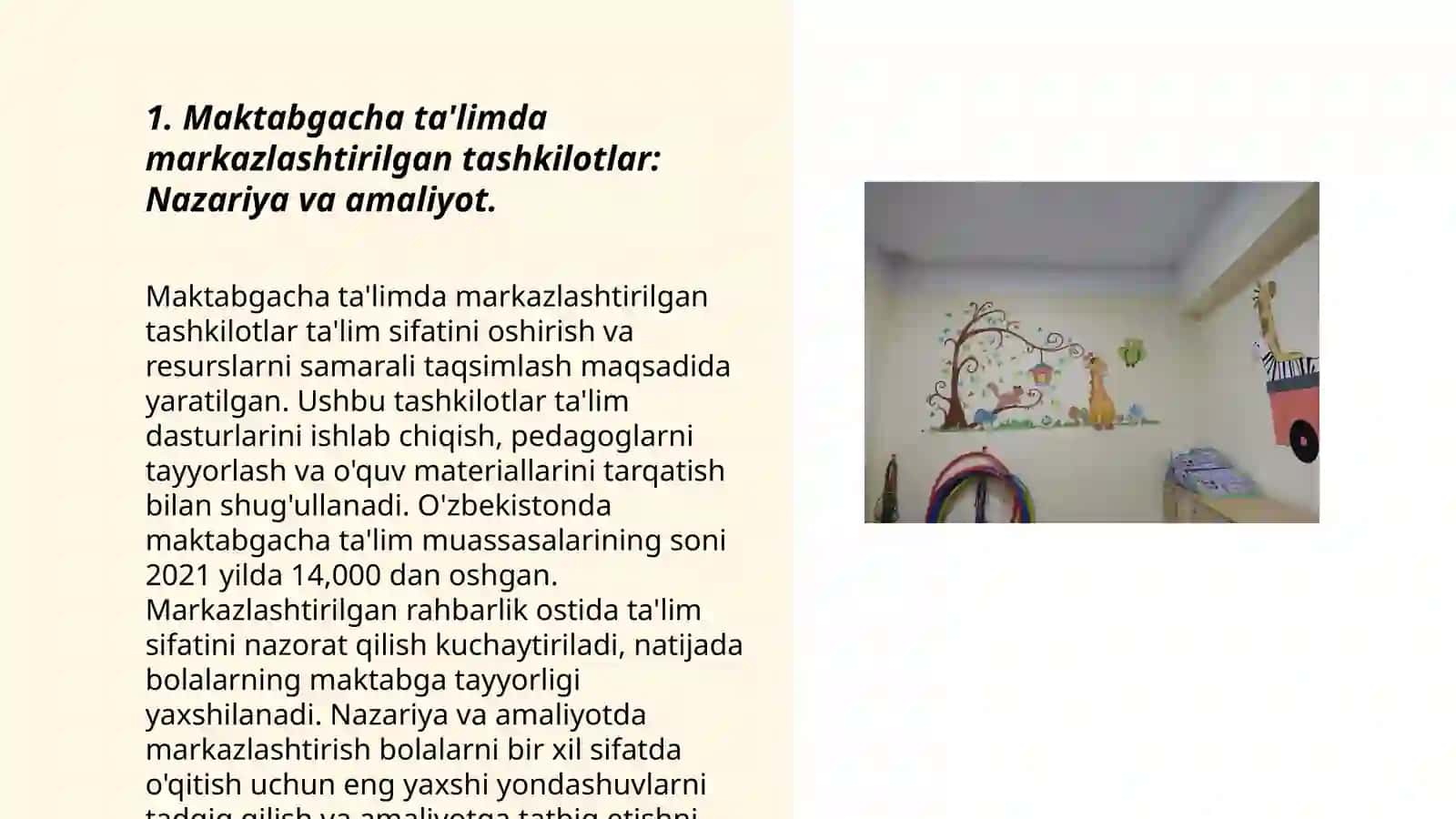 Turli mamlakatlardagi maktabgacha taʼlimda markazlashtirilgan tashkilotni qoʻllash 3