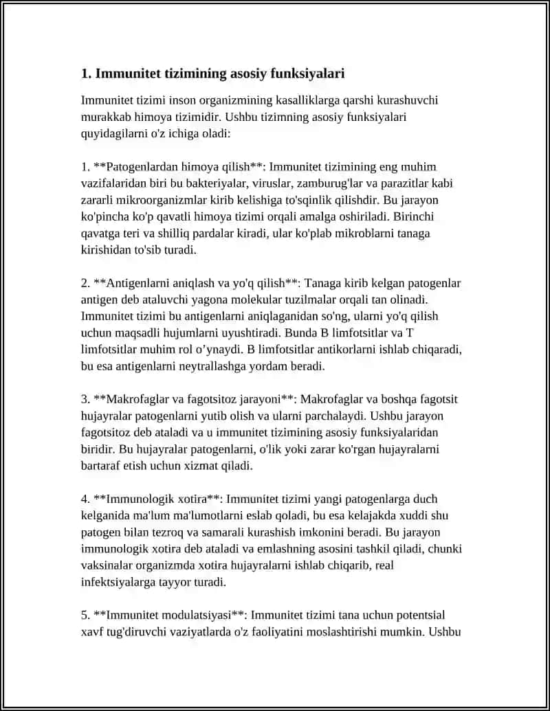 MUSTAQIL ISH Mavzu: INFEKSIYAGA QARSHI IMMUNE JAVOBINING FIZIK JIHATLARINI TAHLIL QILISH 3